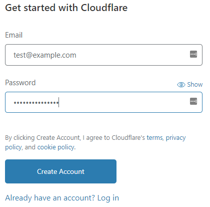 Cloudflare create account dialog