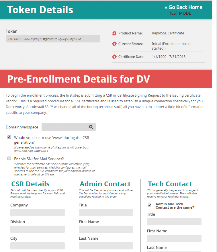 Pre-Enrollment Details for DV