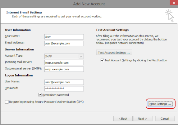 Outlook - Add Account - More Settings