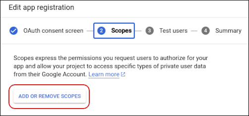 Google Cloud Console - Add or Remove Scopes