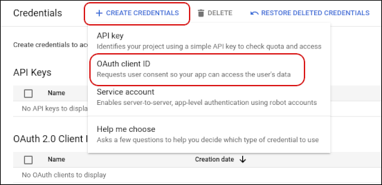 Google Cloud Console - Create Credentials - OAuth Client ID