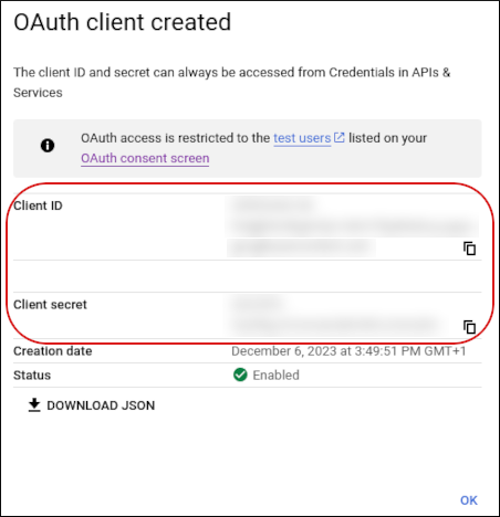 Google Cloud Console - Client ID and Client Secret