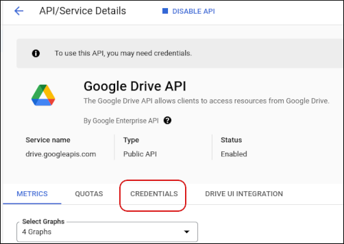 Google Cloud Console - Credentials tab