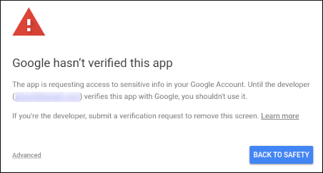 Google Drive - App verification warning