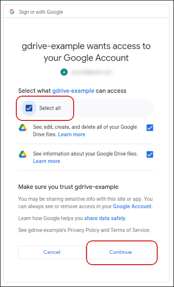 Google Drive - Select access