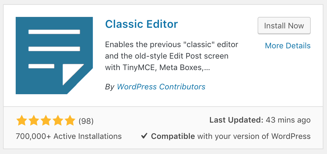 Install Classic Editor Plugin