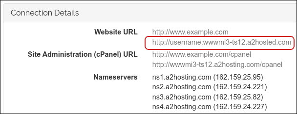Customer Portal - Connection Details - Shared URL
