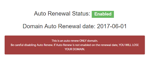 Auto Renewal Status set to enabled